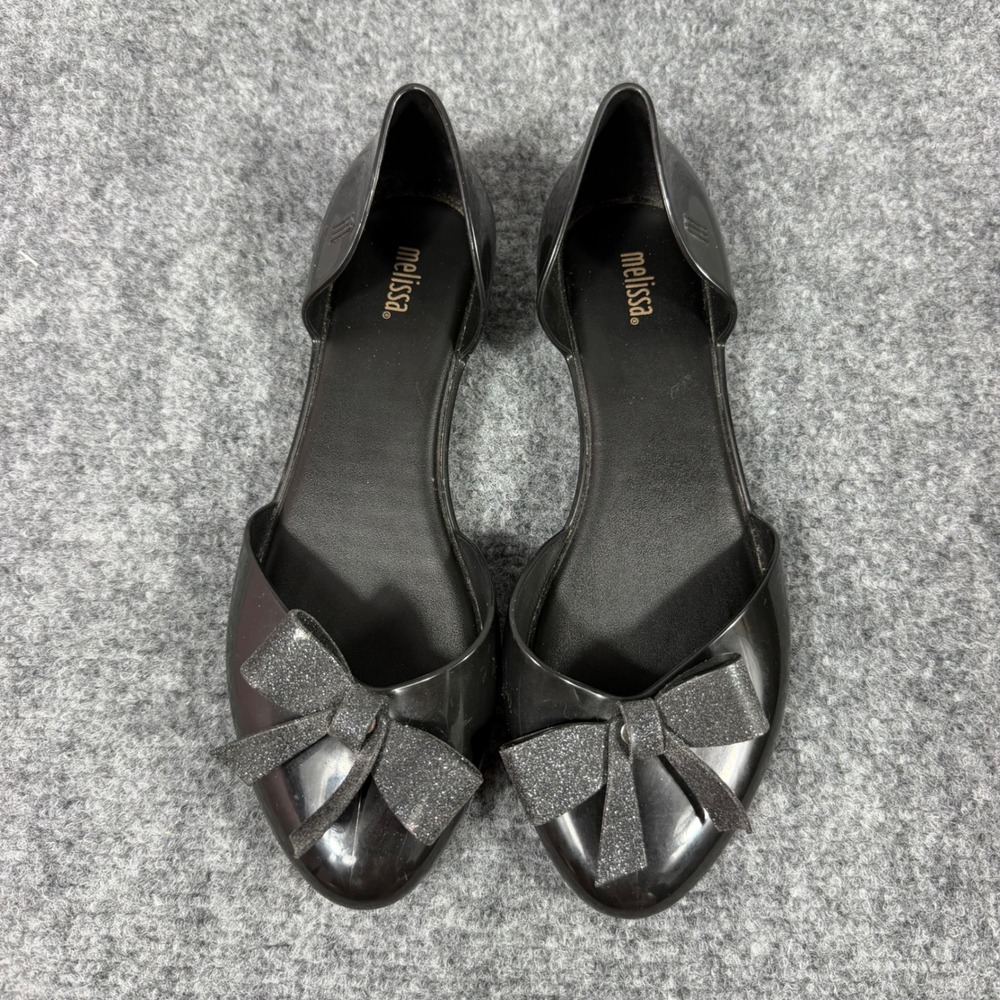 Melissa Ultragirl Sweet D Orsay Flats Womens 7 EU 38 Black Melflex Glitter Bow - Picture 2 of 8